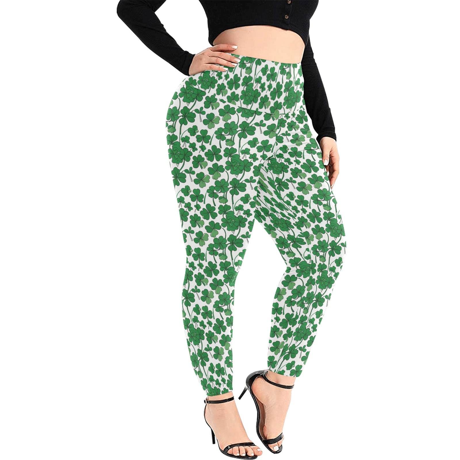 Little Clovers Women's Plus Size High Waited Leggings Women's High Waist Leggings(Plus Size)(ModelL45) - DeRose Seasonal