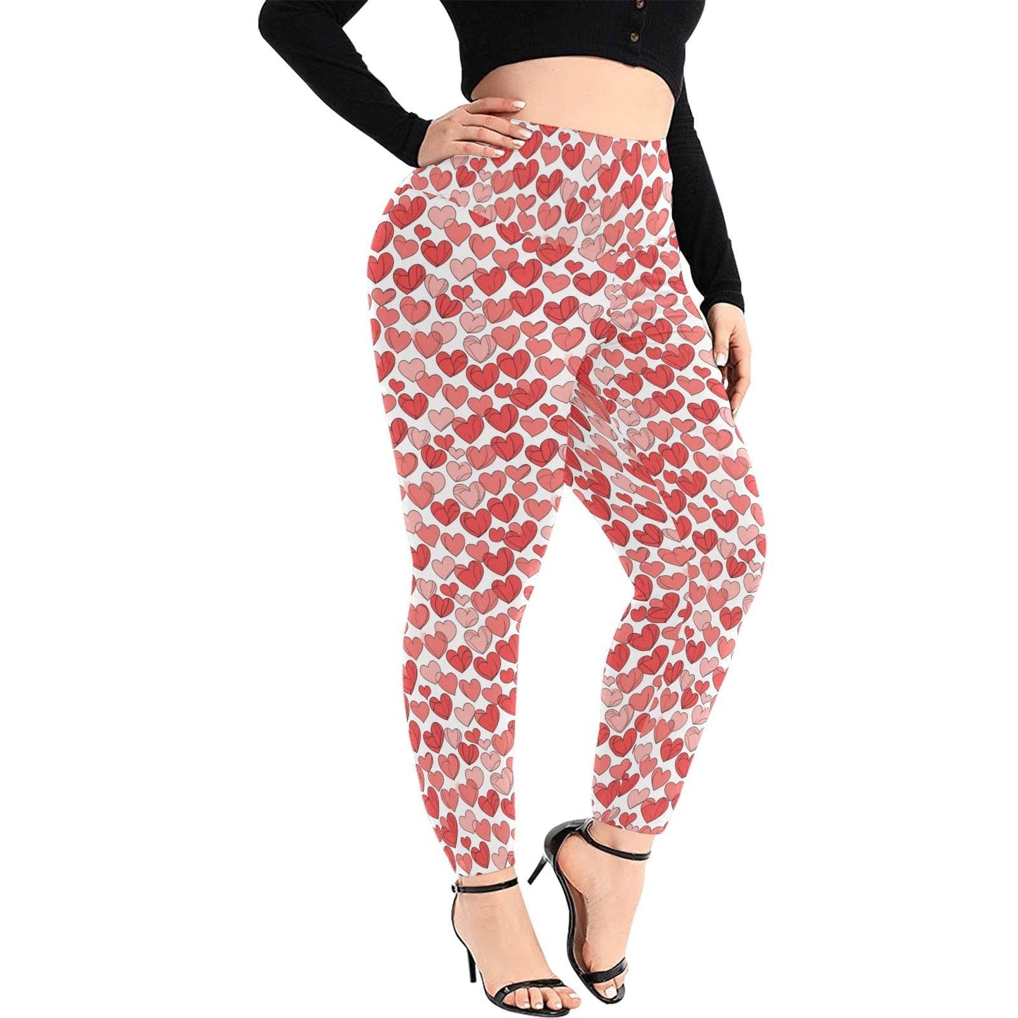 Little Hearts Women's Plus Size High Waited Leggings Women's High Waist Leggings(Plus Size)(ModelL45) - DeRose Seasonal