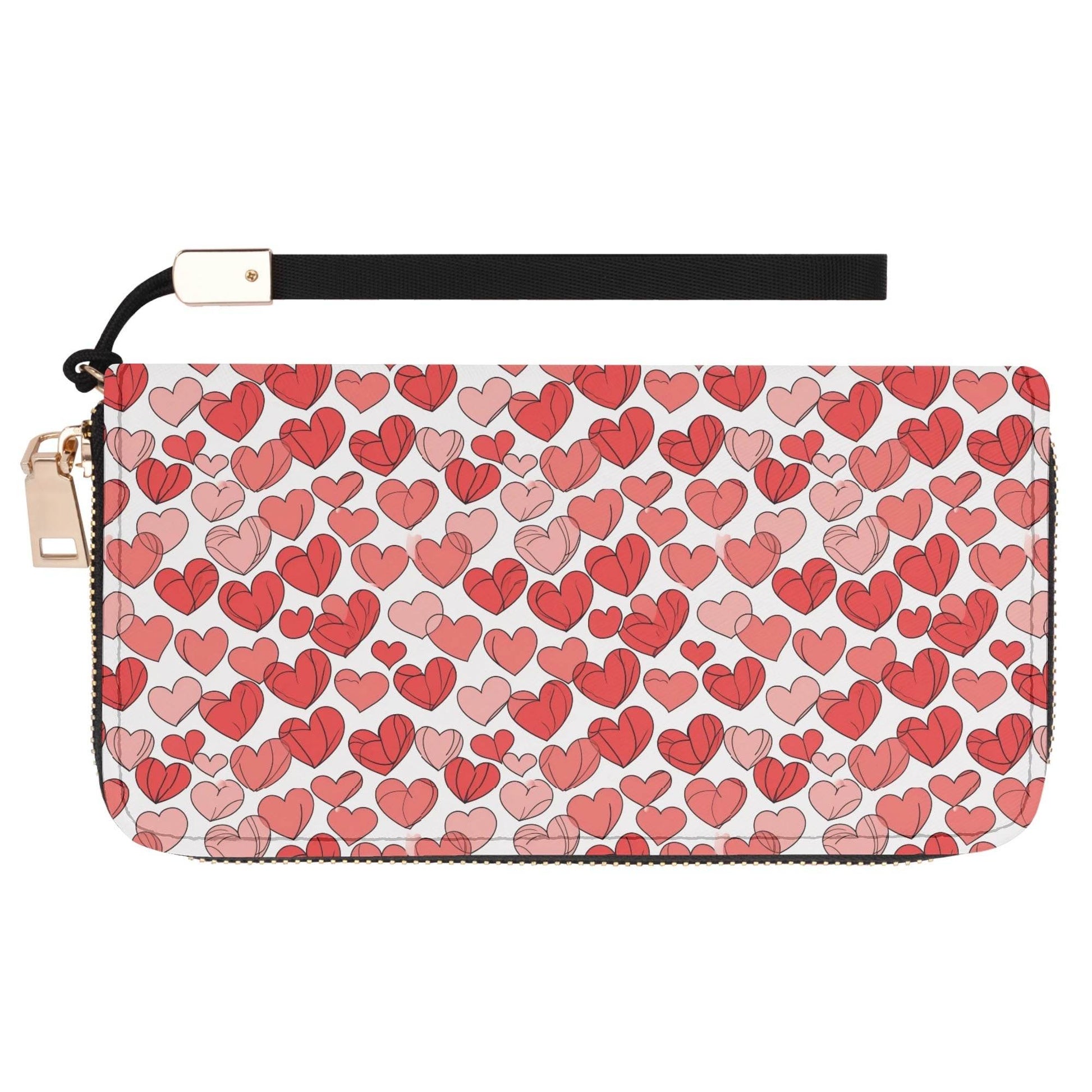 Little Red Hearts Women's Leather Zipper Wristlet Wallet - DeRose Seasonal