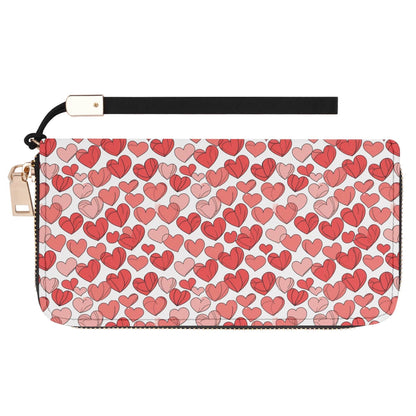 Little Red Hearts Women's Leather Zipper Wristlet Wallet - DeRose Seasonal