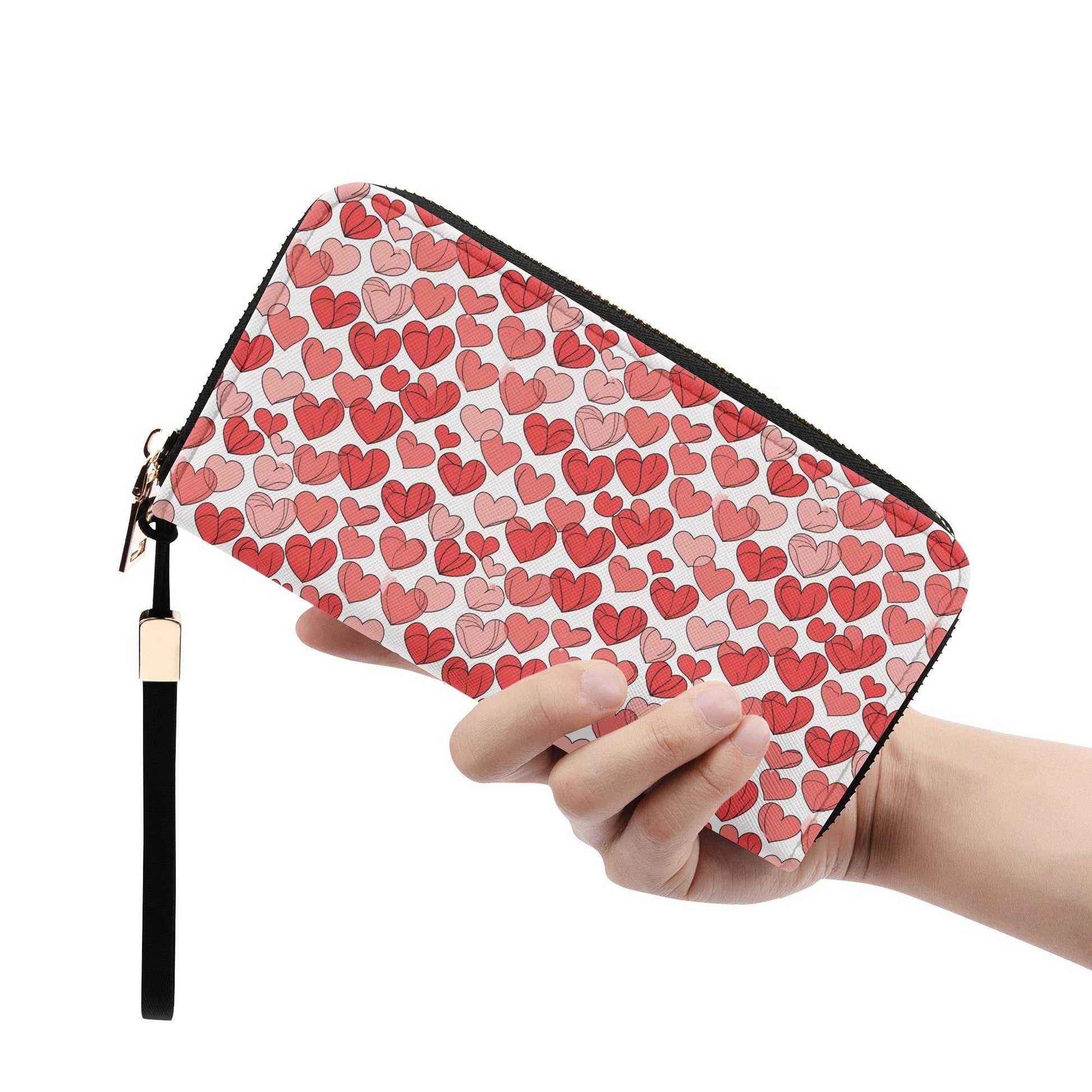 Little Red Hearts Women's Leather Zipper Wristlet Wallet - DeRose Seasonal
