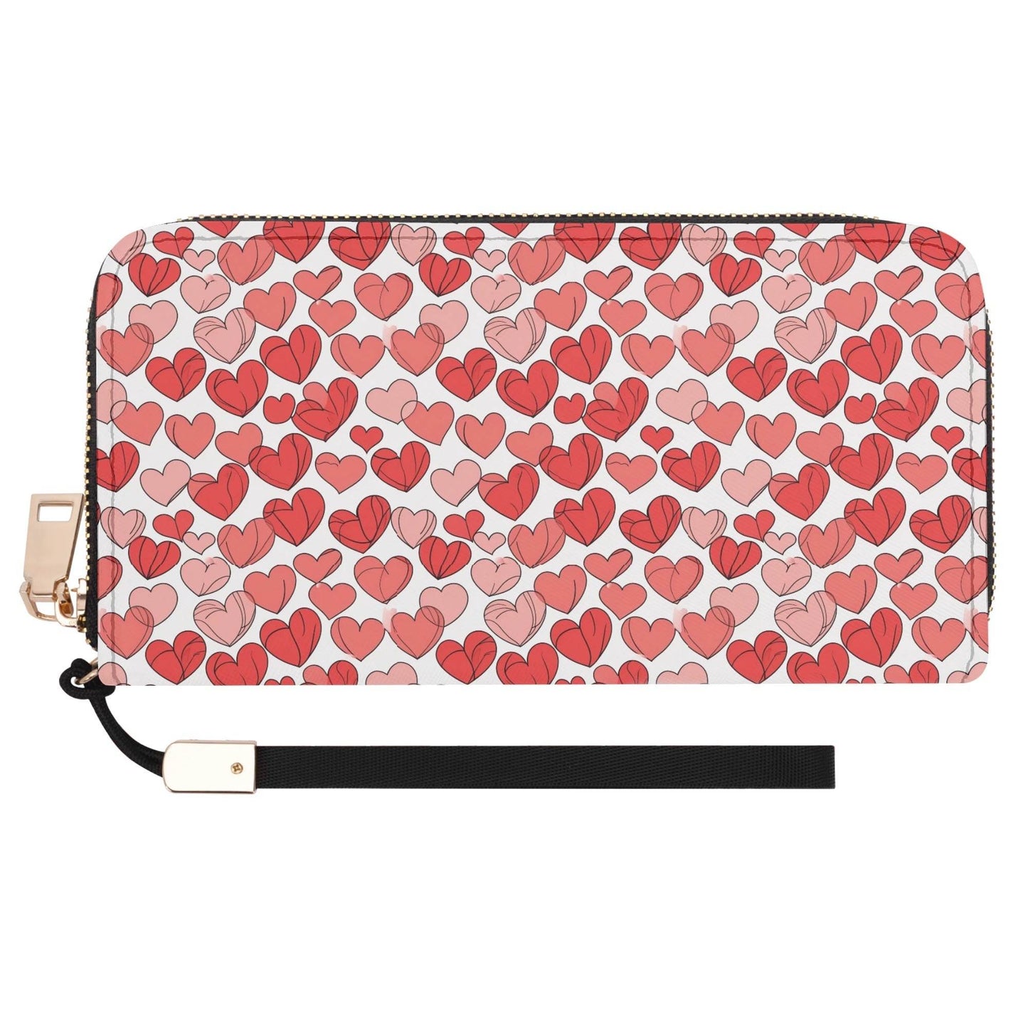 Little Red Hearts Women's Leather Zipper Wristlet Wallet - DeRose Seasonal