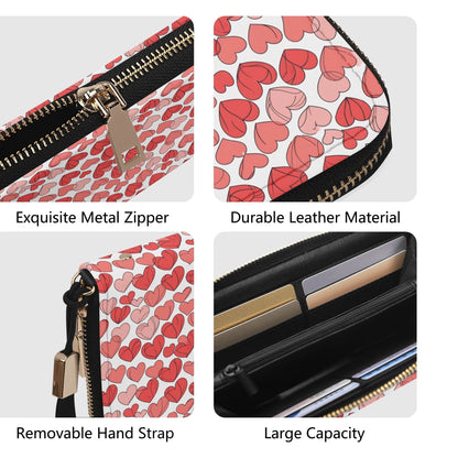 Little Red Hearts Women's Leather Zipper Wristlet Wallet - DeRose Seasonal