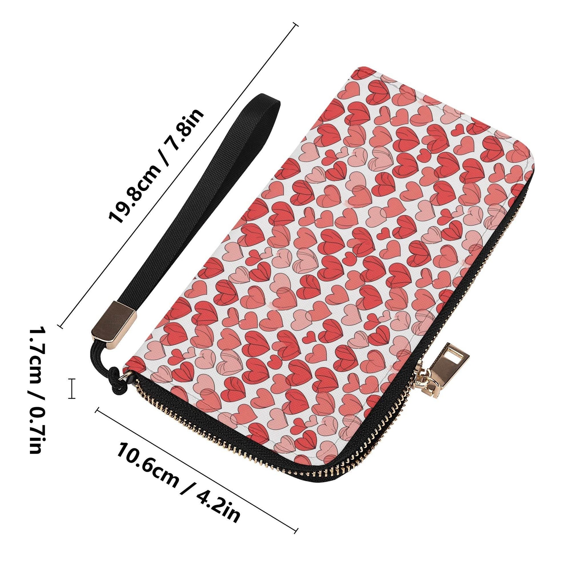 Little Red Hearts Women's Leather Zipper Wristlet Wallet - DeRose Seasonal