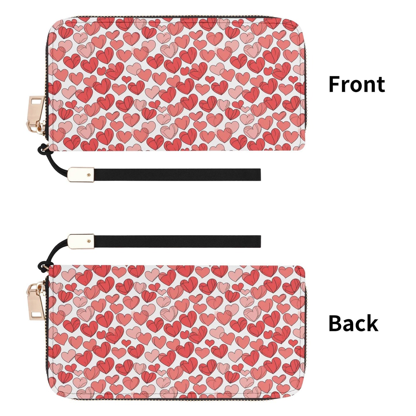 Little Red Hearts Women's Leather Zipper Wristlet Wallet - DeRose Seasonal