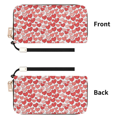 Little Red Hearts Women's Leather Zipper Wristlet Wallet - DeRose Seasonal