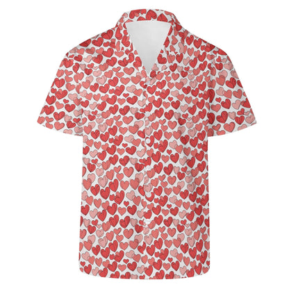 Little Red Hearts Men's Casual Hawaiian Shirt - DeRose Seasonal