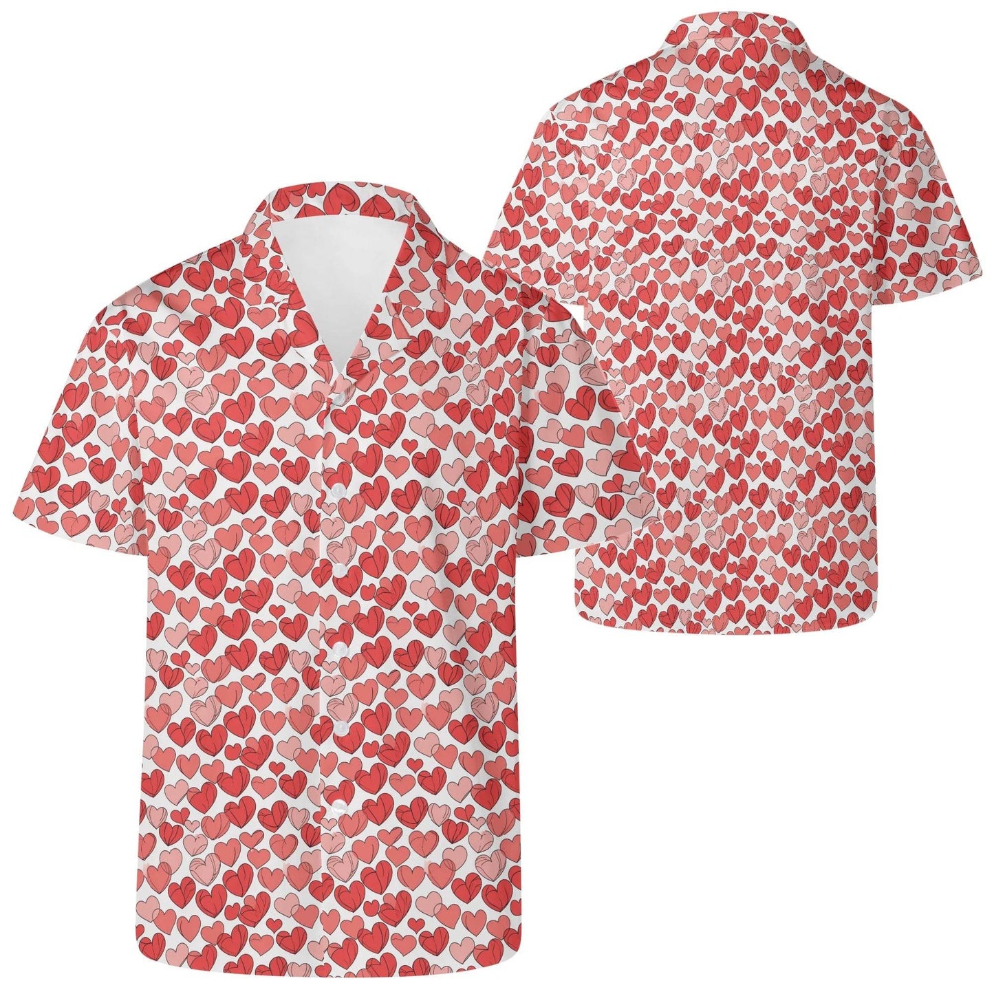 Little Red Hearts Men's Casual Hawaiian Shirt - DeRose Seasonal