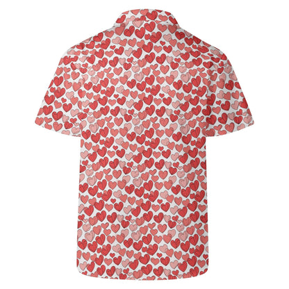 Little Red Hearts Men's Casual Hawaiian Shirt - DeRose Seasonal