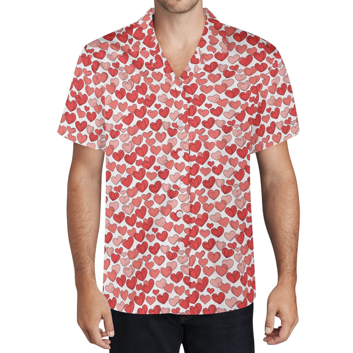 Little Red Hearts Men's Casual Hawaiian Shirt - DeRose Seasonal