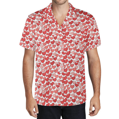 Little Red Hearts Men's Casual Hawaiian Shirt - DeRose Seasonal