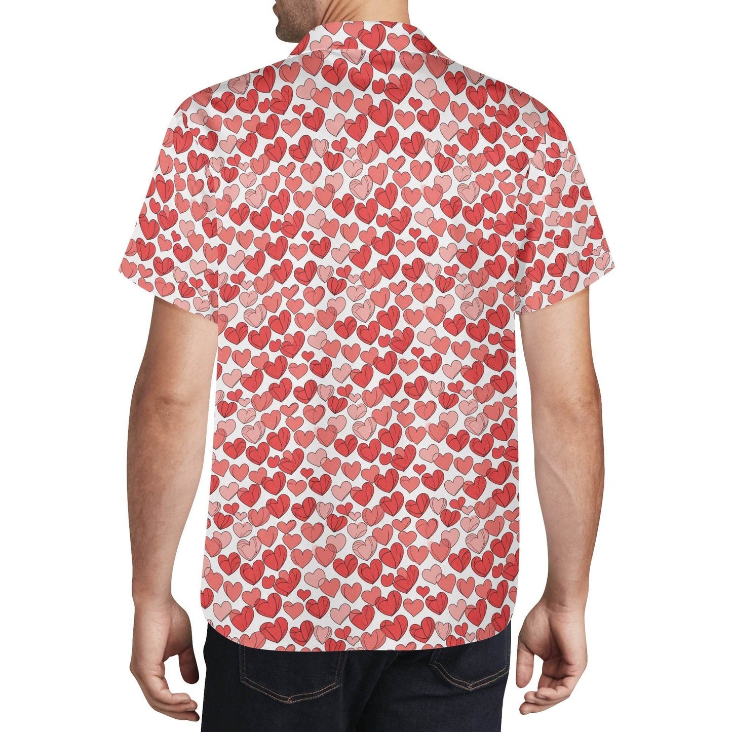Little Red Hearts Men's Casual Hawaiian Shirt - DeRose Seasonal