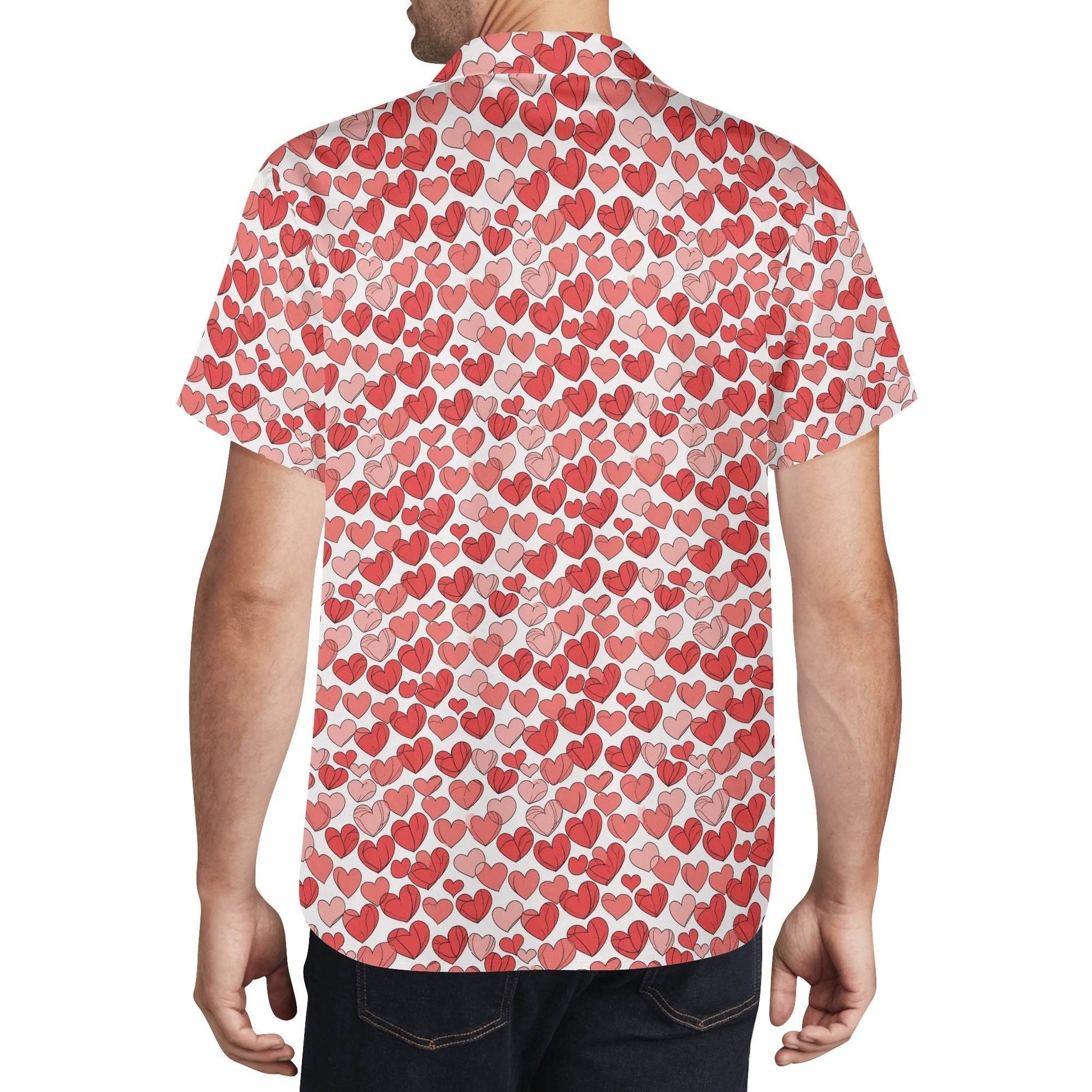 Little Red Hearts Men's Casual Hawaiian Shirt - DeRose Seasonal