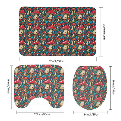 Deathcap Mushrooms Bathroom Four-Piece Set(Shower Curtain + Toilet Cover Mat + Toilet Foot Mat + Floor Mat)| Polyester - DeRose Seasonal
