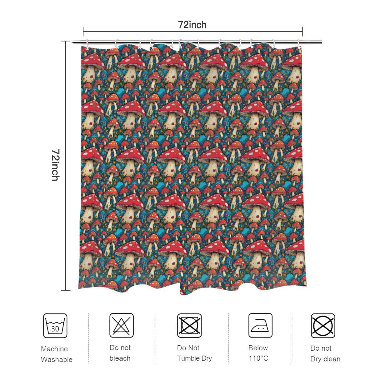 Deathcap Mushrooms Bathroom Four-Piece Set(Shower Curtain + Toilet Cover Mat + Toilet Foot Mat + Floor Mat)| Polyester - DeRose Seasonal