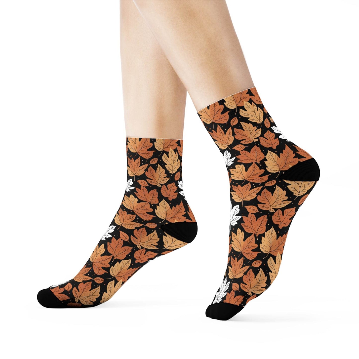 Maple Leaves Polyester Fall Time Crew Socks - DeRose Seasonal