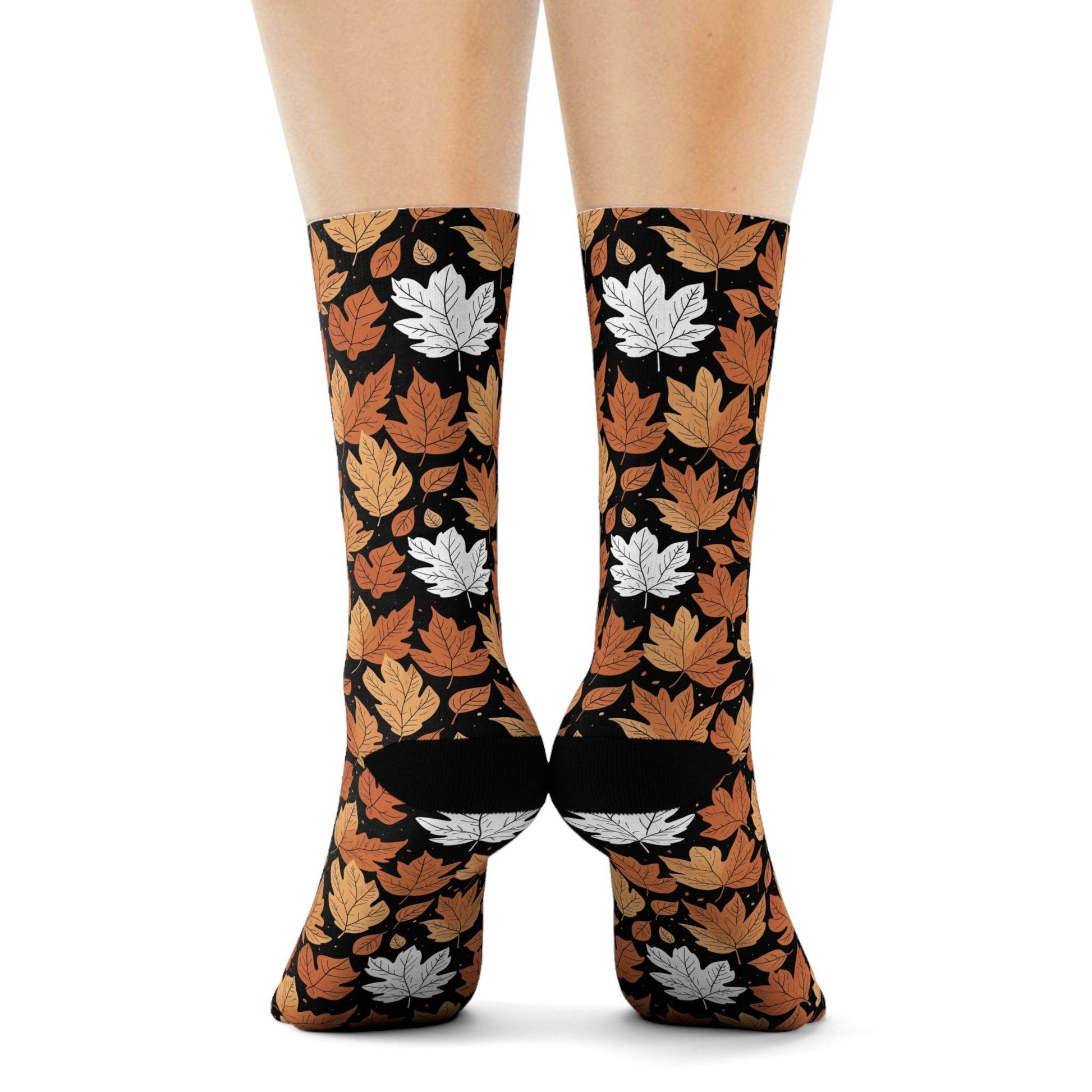 Maple Leaves Polyester Fall Time Crew Socks - DeRose Seasonal