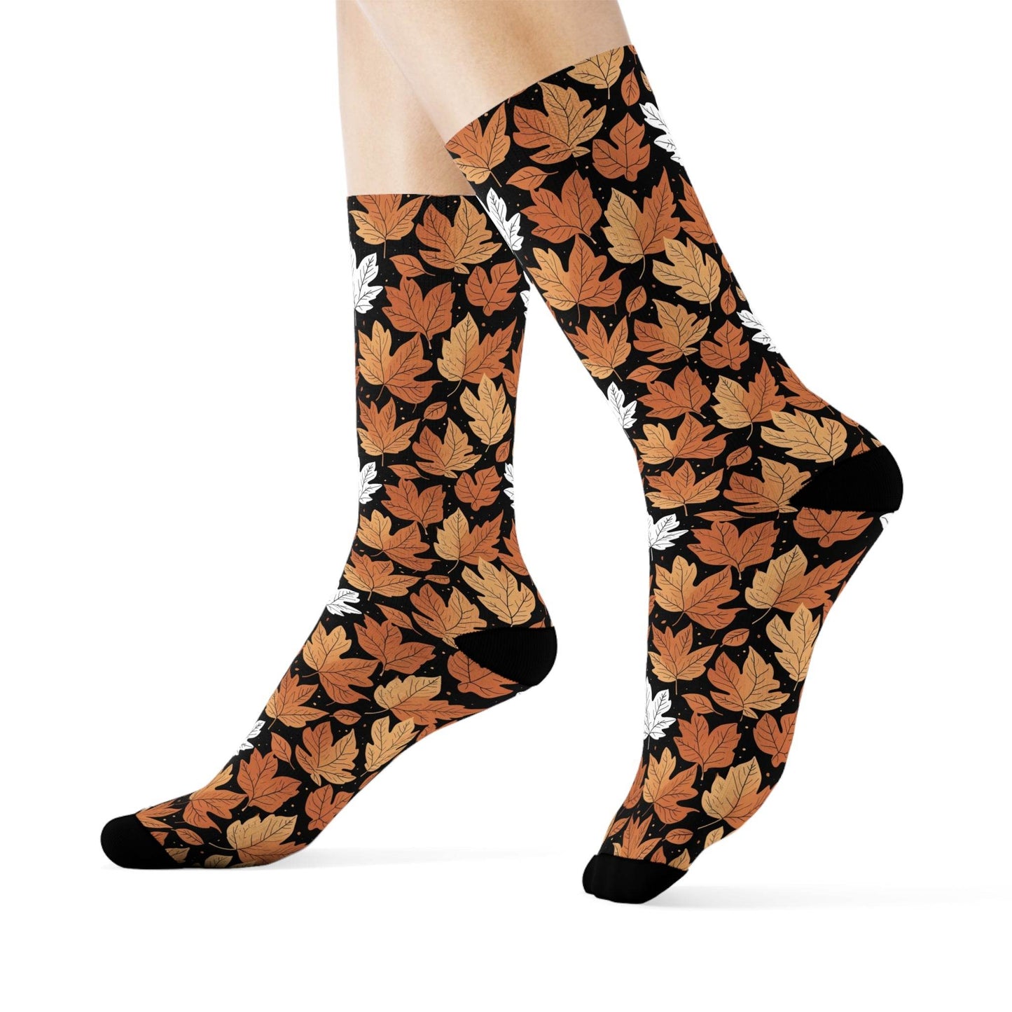 Maple Leaves Polyester Fall Time Crew Socks - DeRose Seasonal
