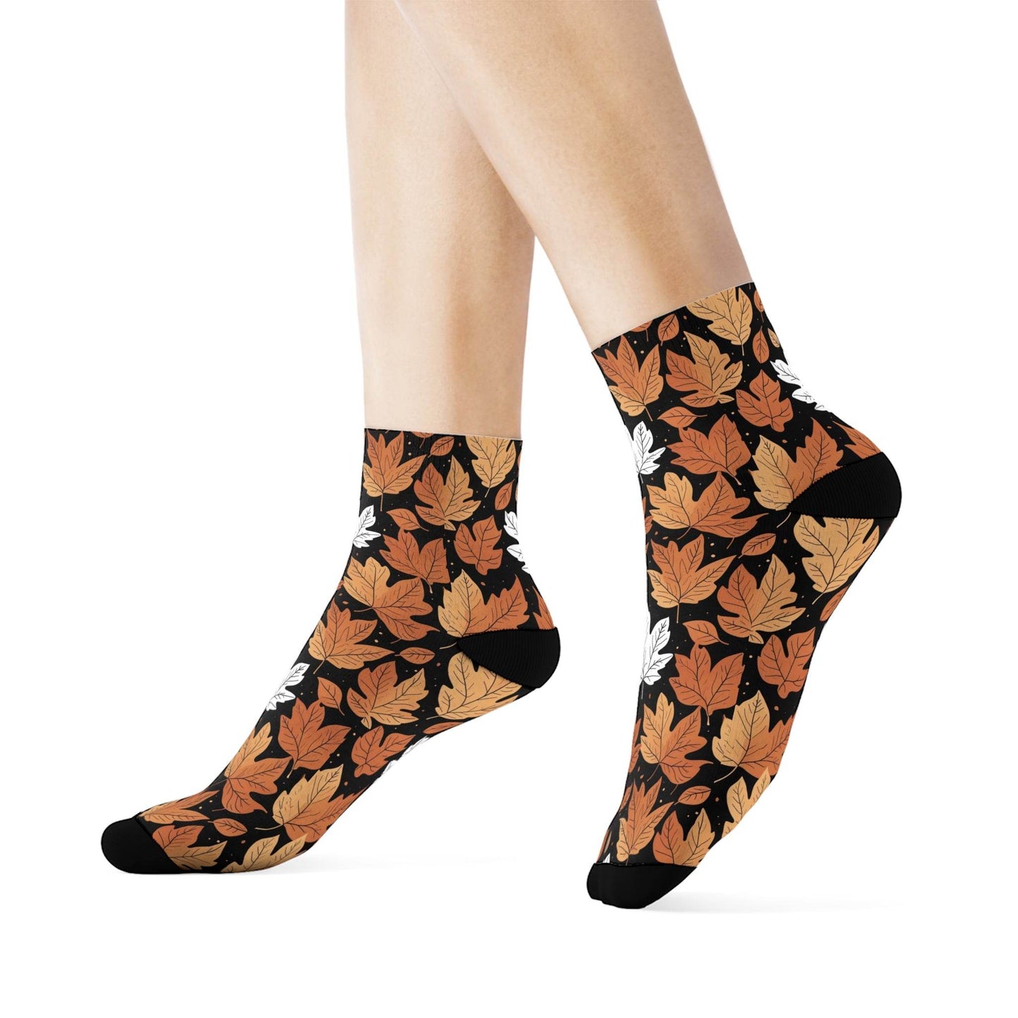 Maple Leaves Polyester Fall Time Crew Socks - DeRose Seasonal