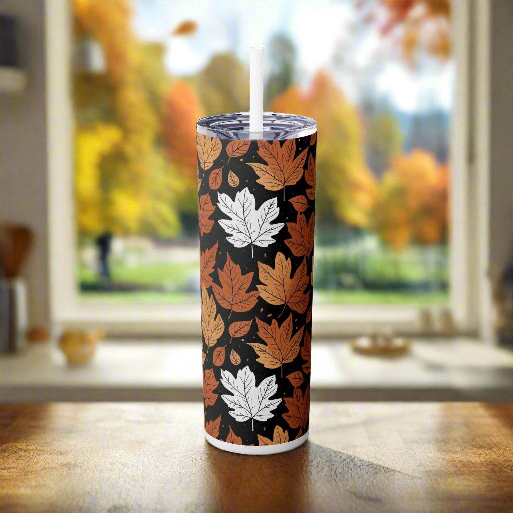 Maple Leaves Skinny 20oz Tumbler with Straw - DeRose Seasonal