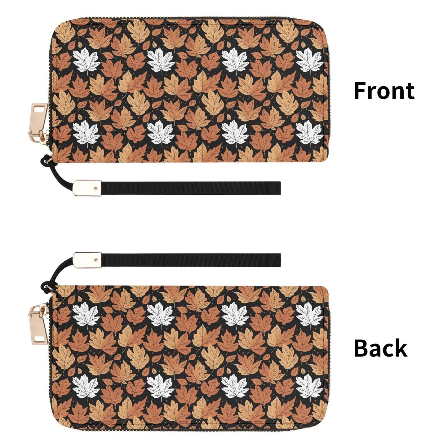 Maple Leaves Leather Women's Zipper Wristlet Wallet - DeRose Seasonal