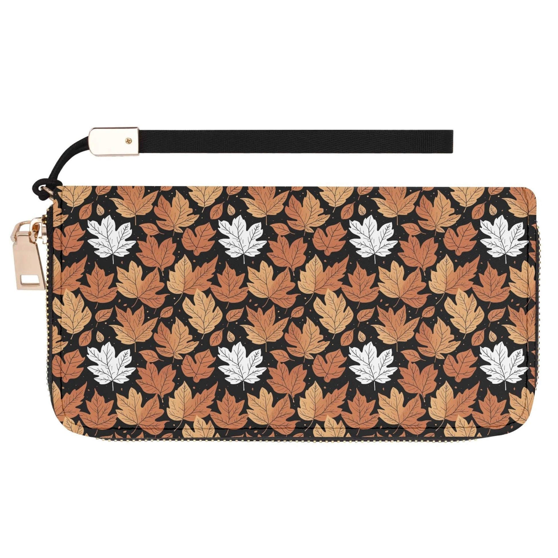 Maple Leaves Leather Women's Zipper Wristlet Wallet - DeRose Seasonal