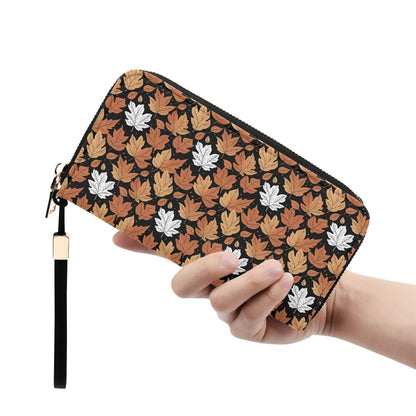 Maple Leaves Leather Women's Zipper Wristlet Wallet - DeRose Seasonal