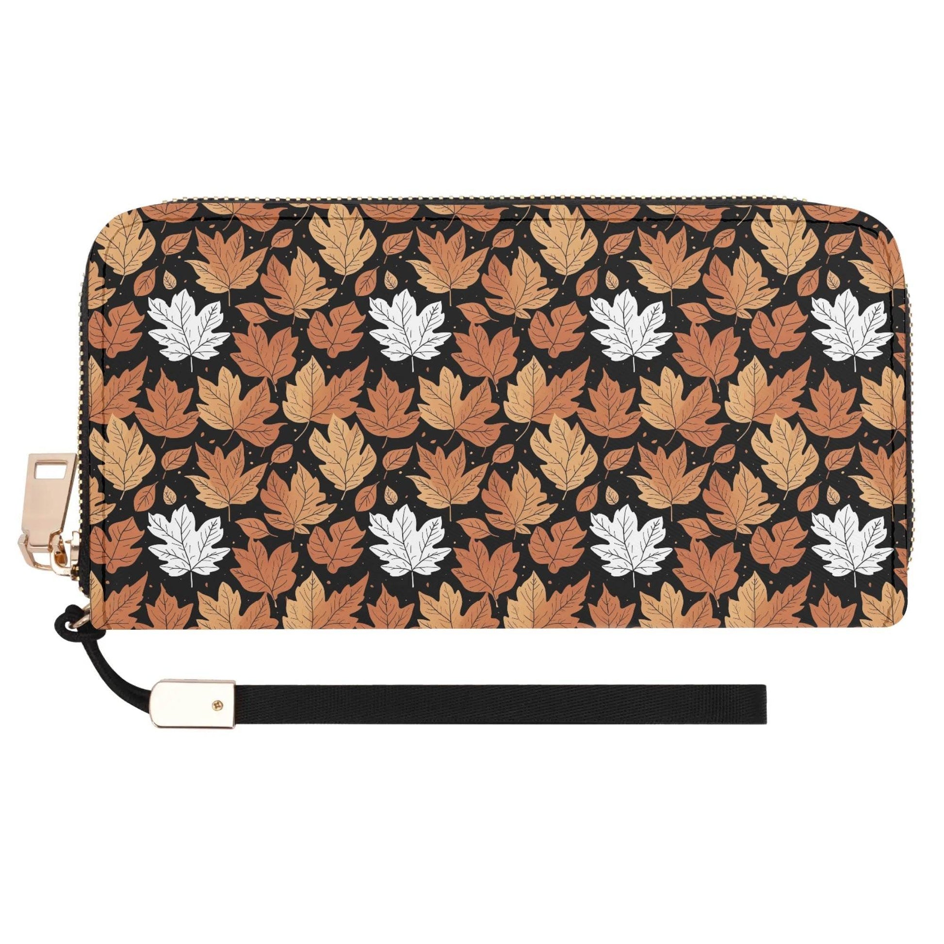 Maple Leaves Leather Women's Zipper Wristlet Wallet - DeRose Seasonal