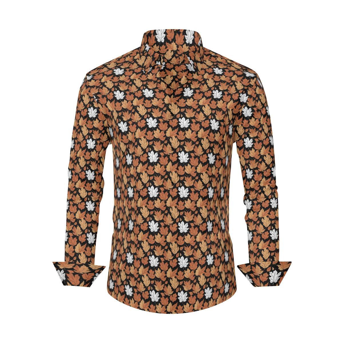 Maple Leaves Men's Classic Long-Sleeved Button up Polyester Dress Shirt - DeRose Seasonal