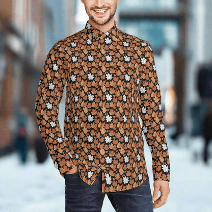 Maple Leaves Men's Classic Long-Sleeved Button up Polyester Dress Shirt - DeRose Seasonal