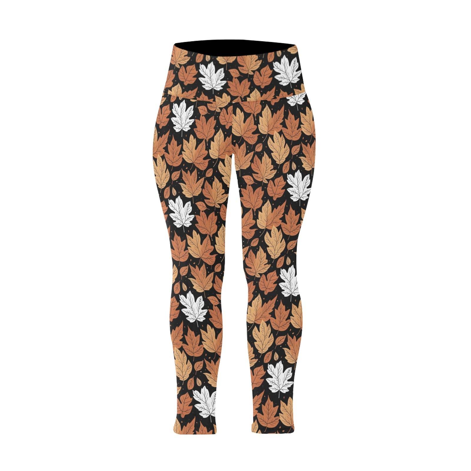 Maple Leaves Women's Plus Size High Waited Leggings Women's High Waist Leggings(Plus Size)(ModelL45) - DeRose Seasonal