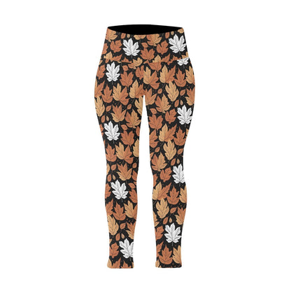 Maple Leaves Women's Plus Size High Waited Leggings Women's High Waist Leggings(Plus Size)(ModelL45) - DeRose Seasonal