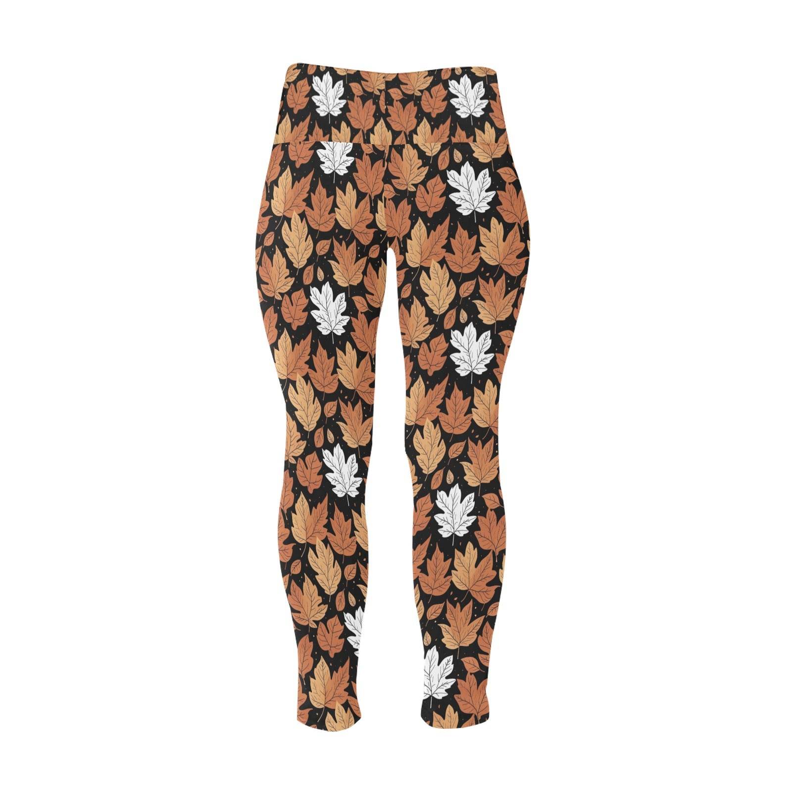 Maple Leaves Women's Plus Size High Waited Leggings Women's High Waist Leggings(Plus Size)(ModelL45) - DeRose Seasonal