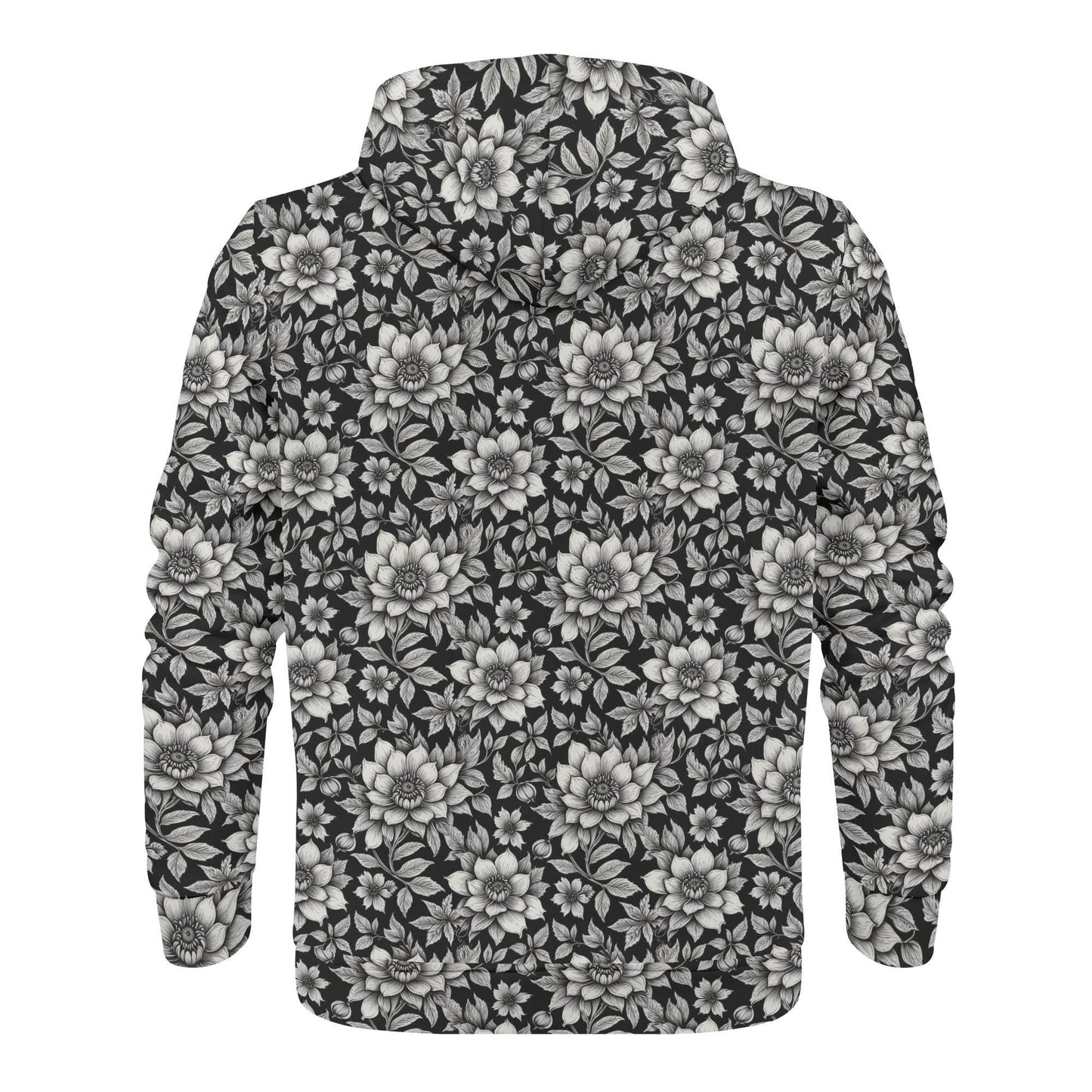 Men's Black and White Bloom Classic Zip Up Hoodie Warm Jacket - DeRose Seasonal