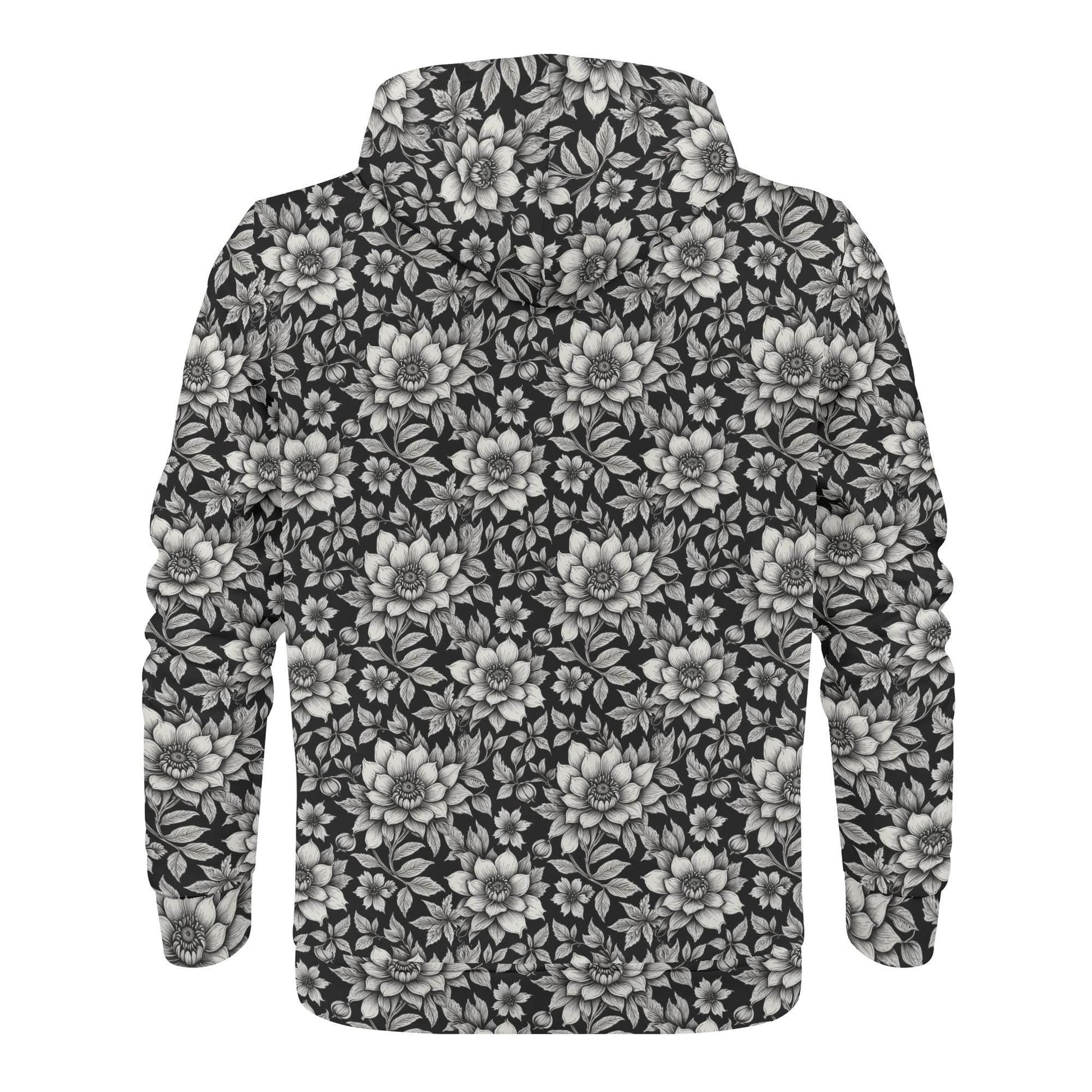 Men's Black and White Bloom Classic Zip Up Hoodie Warm Jacket - DeRose Seasonal