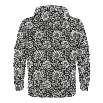Men's Black and White Bloom Classic Zip Up Hoodie Warm Jacket - DeRose Seasonal