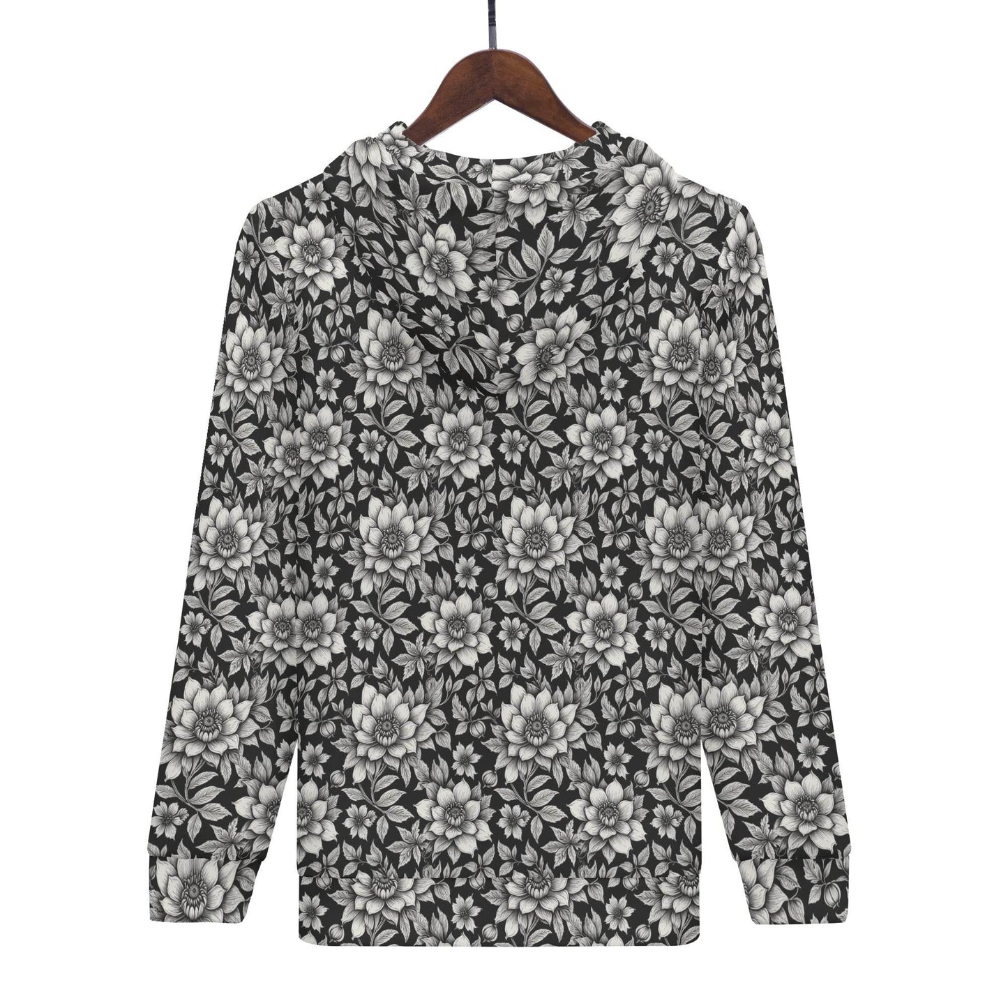Men's Black and White Bloom Classic Zip Up Hoodie Warm Jacket - DeRose Seasonal