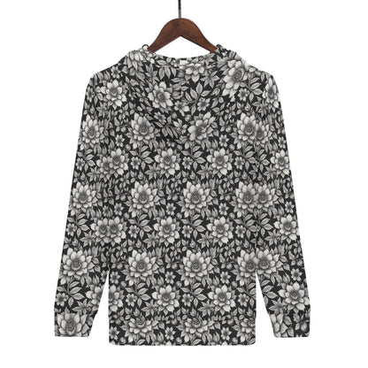 Men's Black and White Bloom Classic Zip Up Hoodie Warm Jacket - DeRose Seasonal