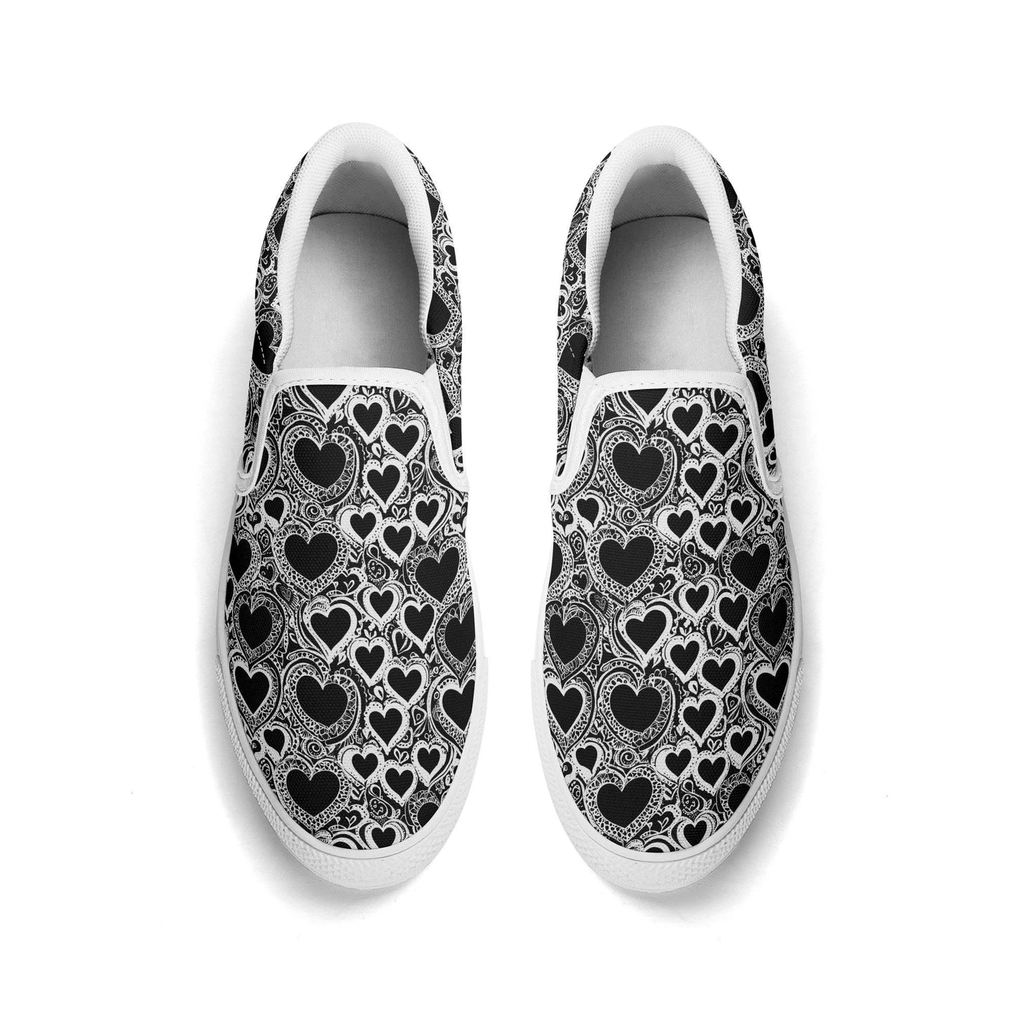 Men's Black and White Groovy Hearts Rubber Slip On Shoes - DeRose Seasonal