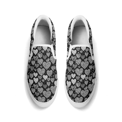 Men's Black and White Hearts Rubber Slip On Shoes - DeRose Seasonal