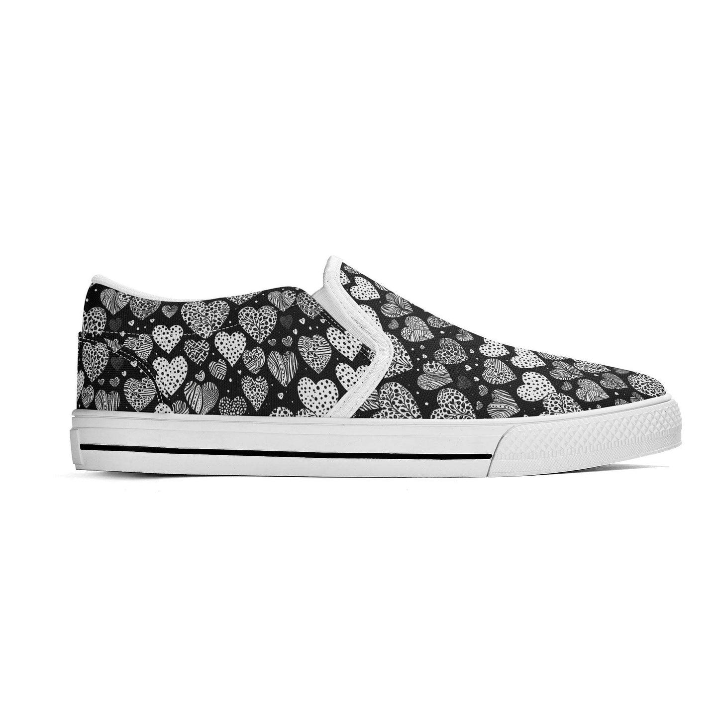 Men's Black and White Hearts Rubber Slip On Shoes - DeRose Seasonal