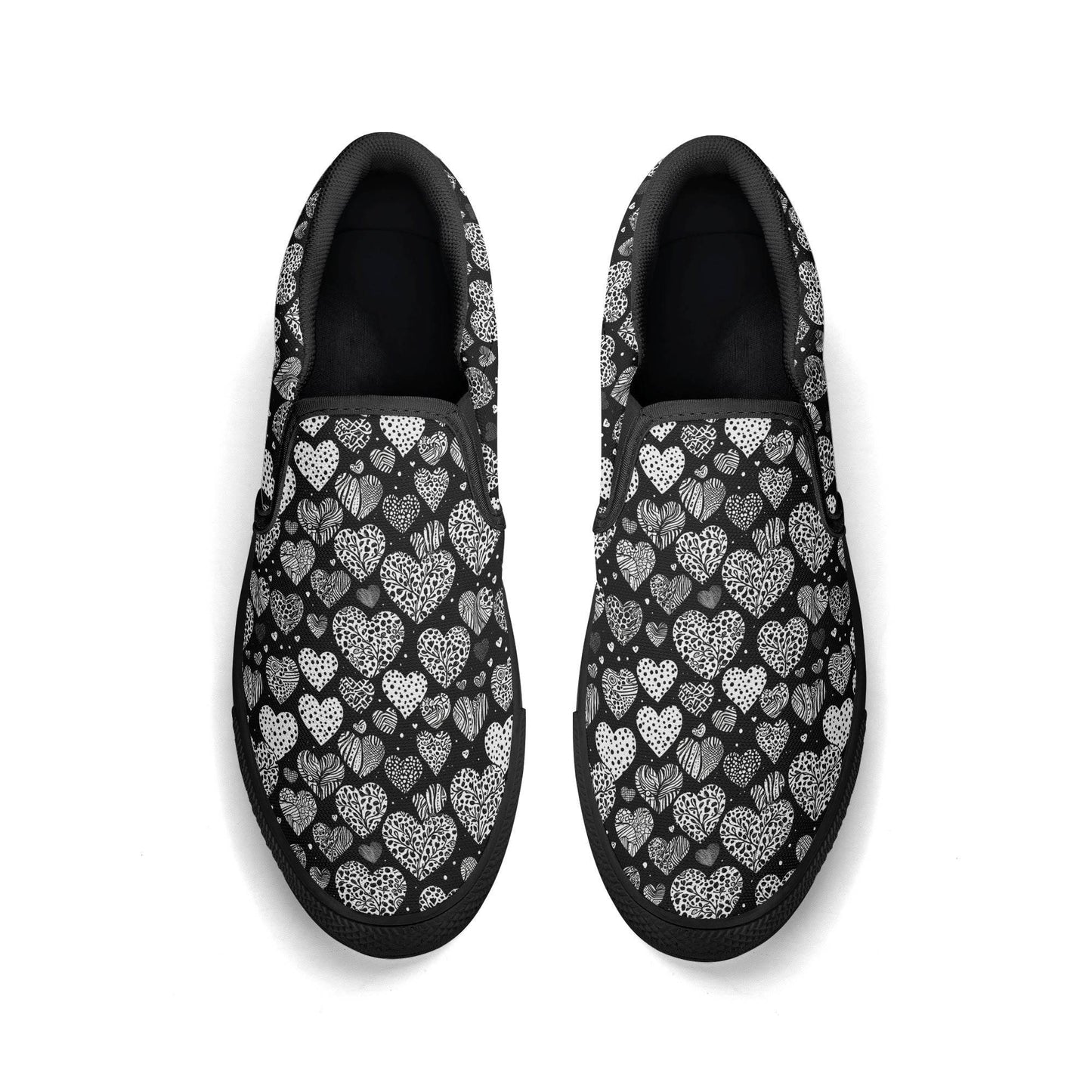 Men's Black and White Hearts Rubber Slip On Shoes - DeRose Seasonal