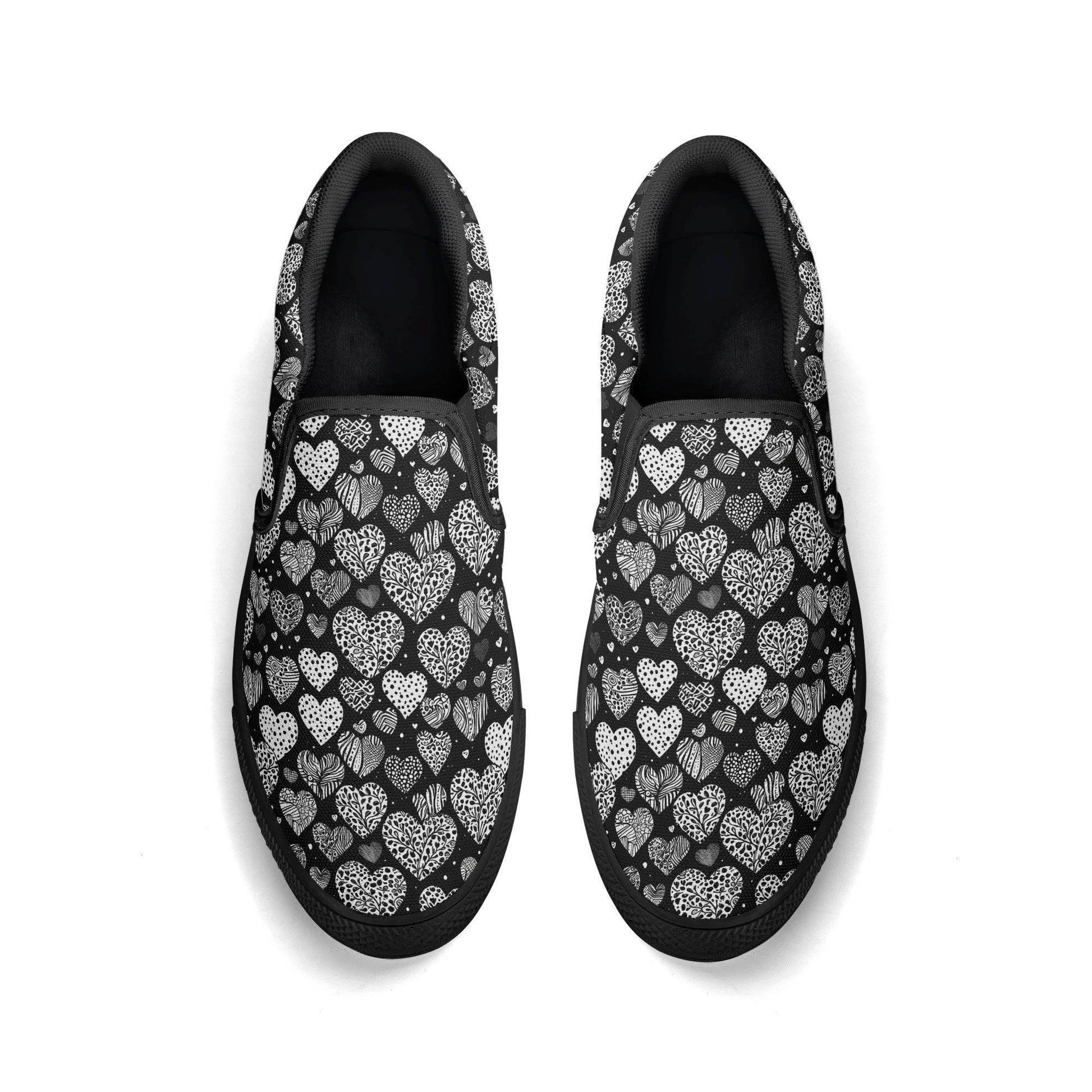 Men's Black and White Hearts Rubber Slip On Shoes - DeRose Seasonal