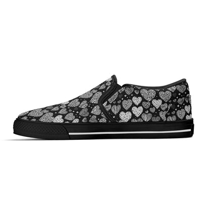 Men's Black and White Hearts Rubber Slip On Shoes - DeRose Seasonal
