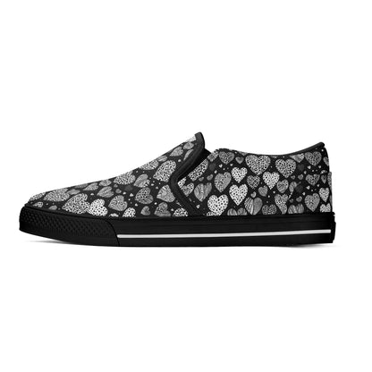 Men's Black and White Hearts Rubber Slip On Shoes - DeRose Seasonal