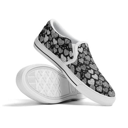 Men's Black and White Hearts Rubber Slip On Shoes - DeRose Seasonal