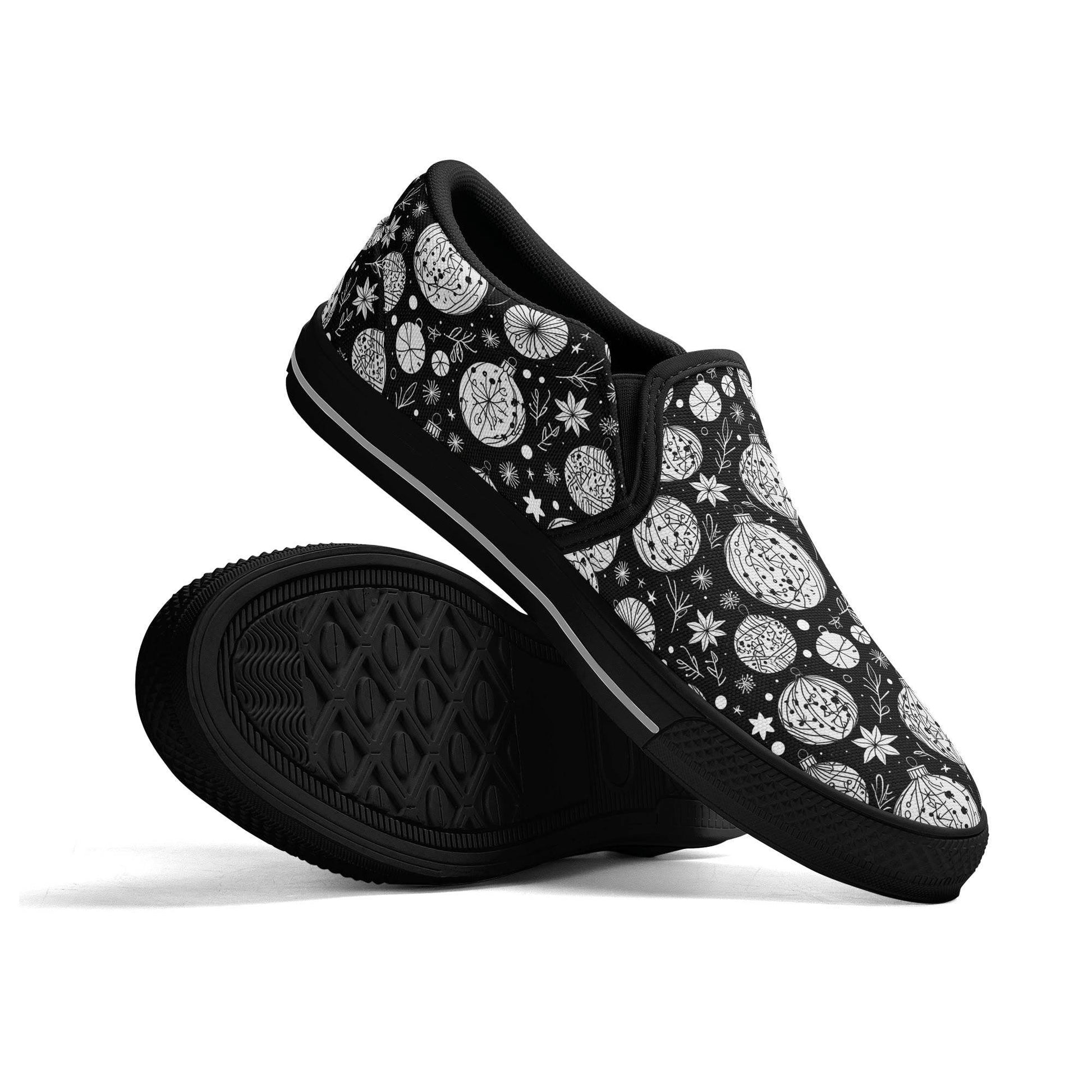 Men's Black and White Ornament Rubber Slip On Shoes - DeRose Seasonal