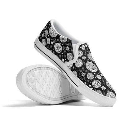 Men's Black and White Ornament Rubber Slip On Shoes - DeRose Seasonal