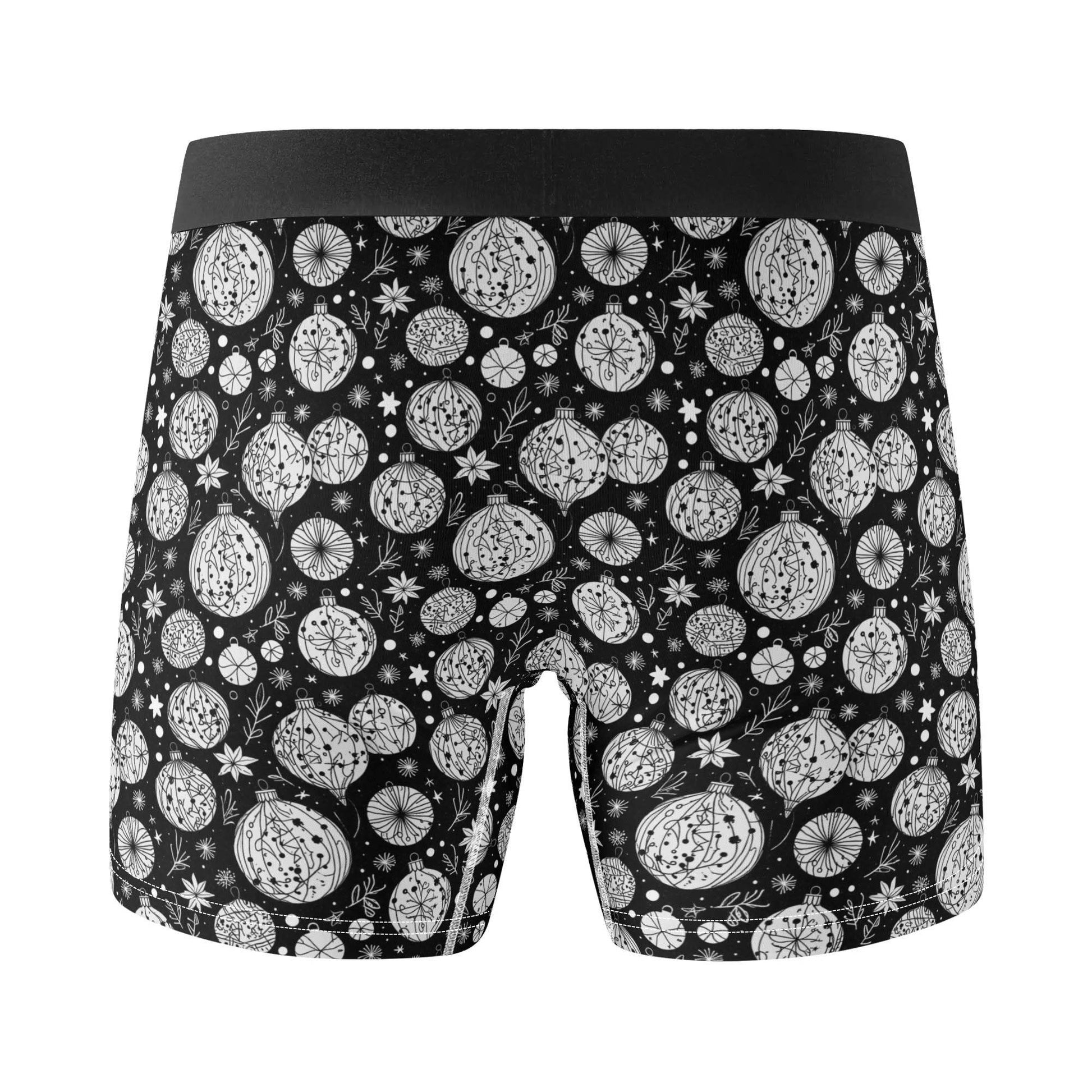 Men's Classic Black and White Christmas Ornament Stretch Trunks & Underwear - DeRose Seasonal