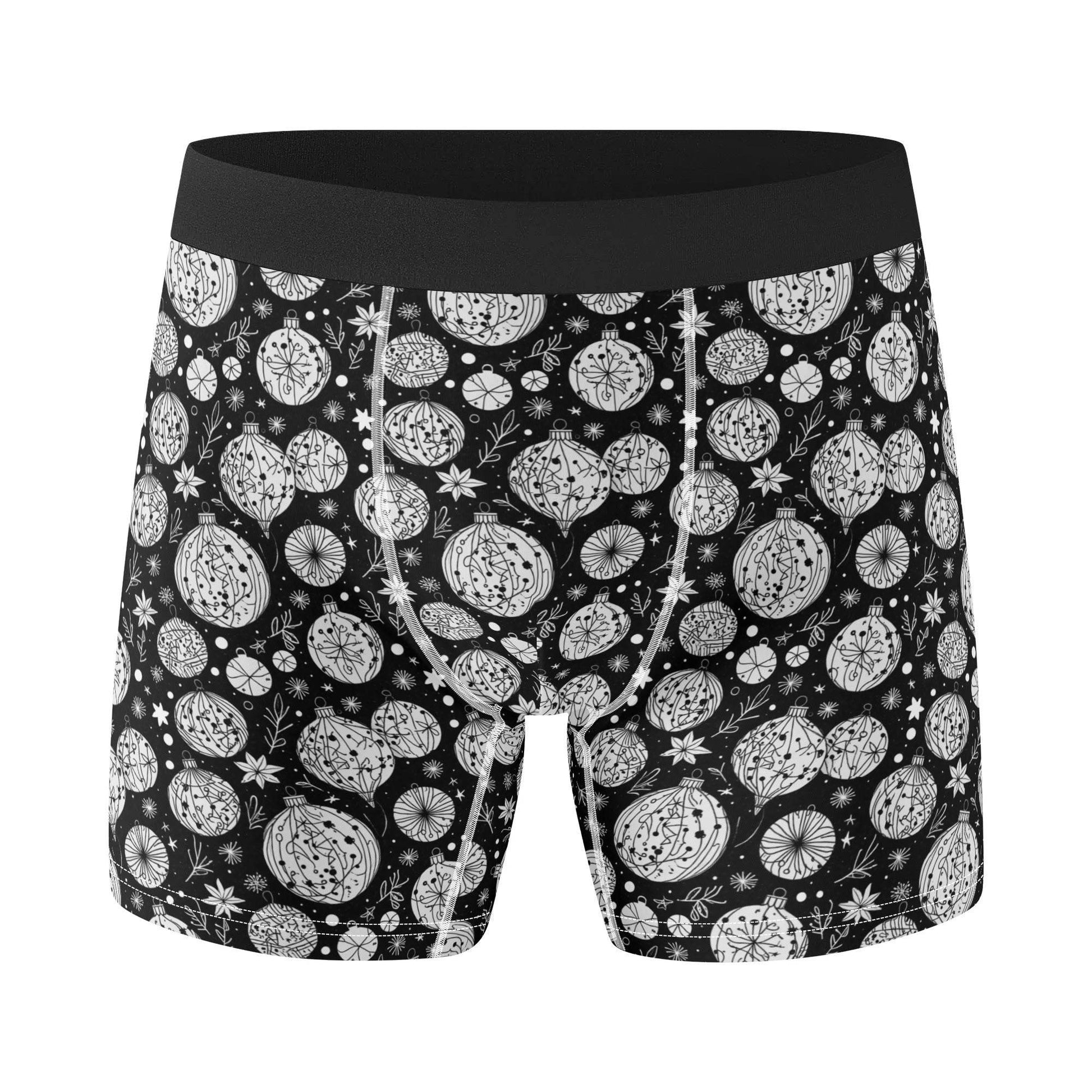 Men's Classic Black and White Christmas Ornament Stretch Trunks & Underwear - DeRose Seasonal
